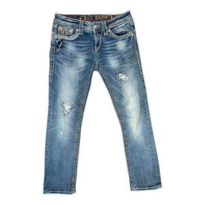 ROCK REVIVAL Womens Kai Capri Distressed Stretch Blue Jeans Design Pockets Sz 27